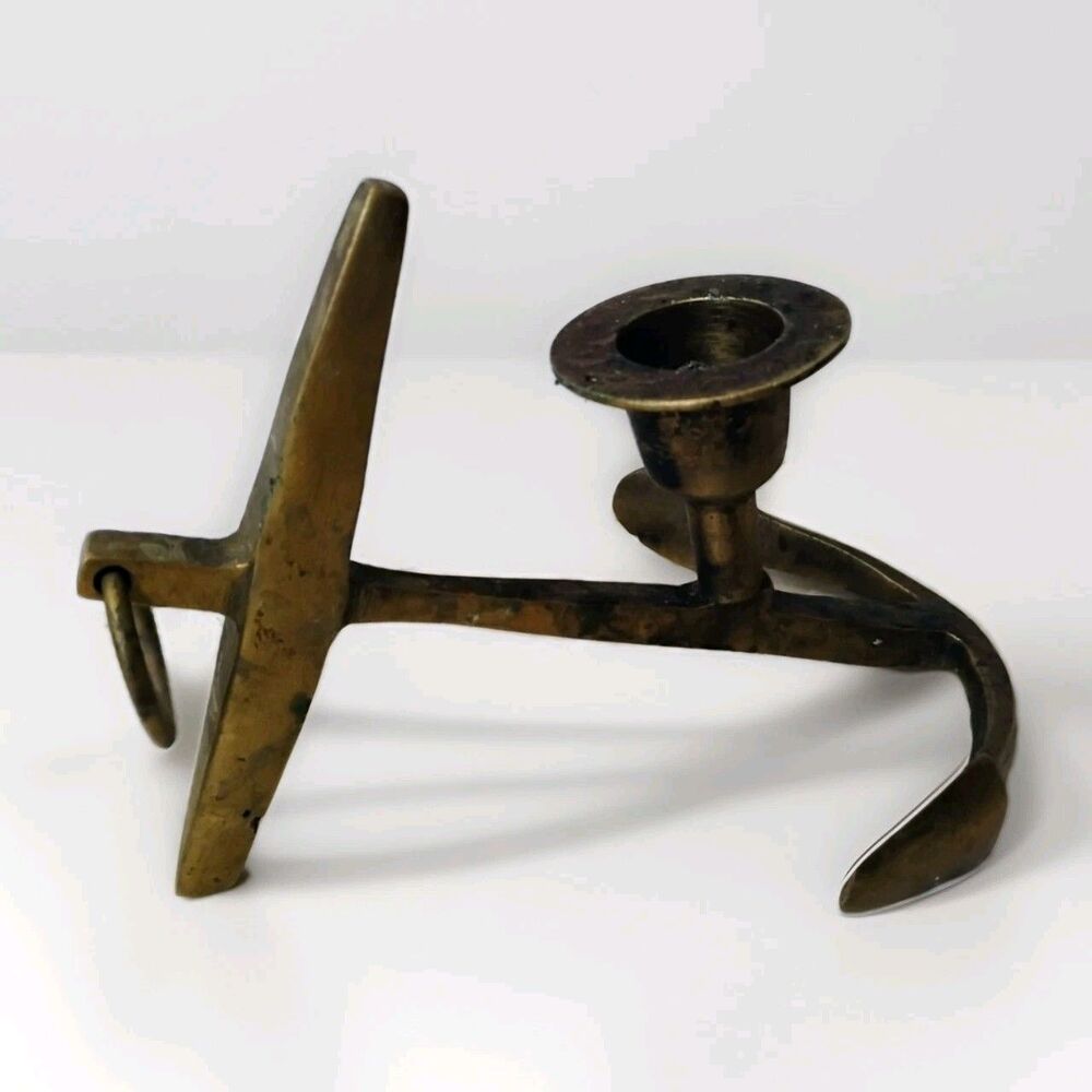 Vintage Solid Brass Anchor Candlestick Holder Nautical Maritime Boat Decor 5.5"